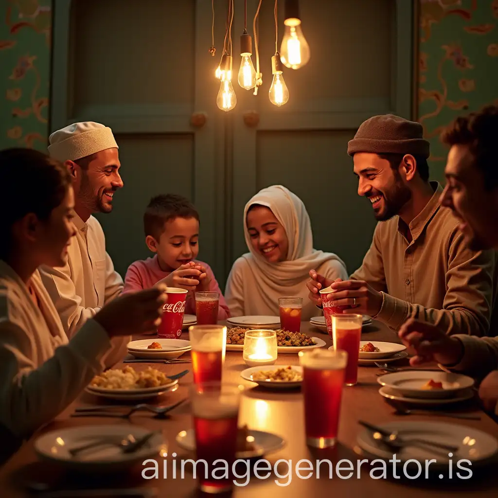 Happy-Yemeni-Family-Enjoying-Dinner-with-CocaCola-Cups