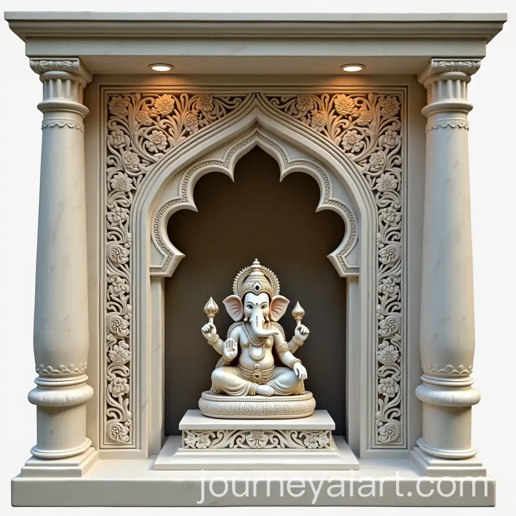 Modern-Marble-Puja-Unit-with-Ganesh-Idol-Carvings-and-Indian-Motifs