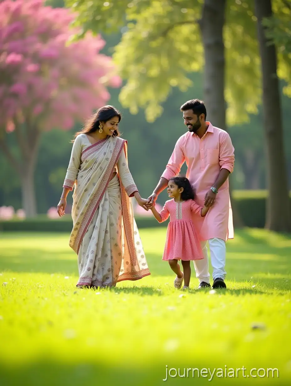 Indian-Family-Walking-Hand-in-Hand-in-a-Sunny-Green-Park