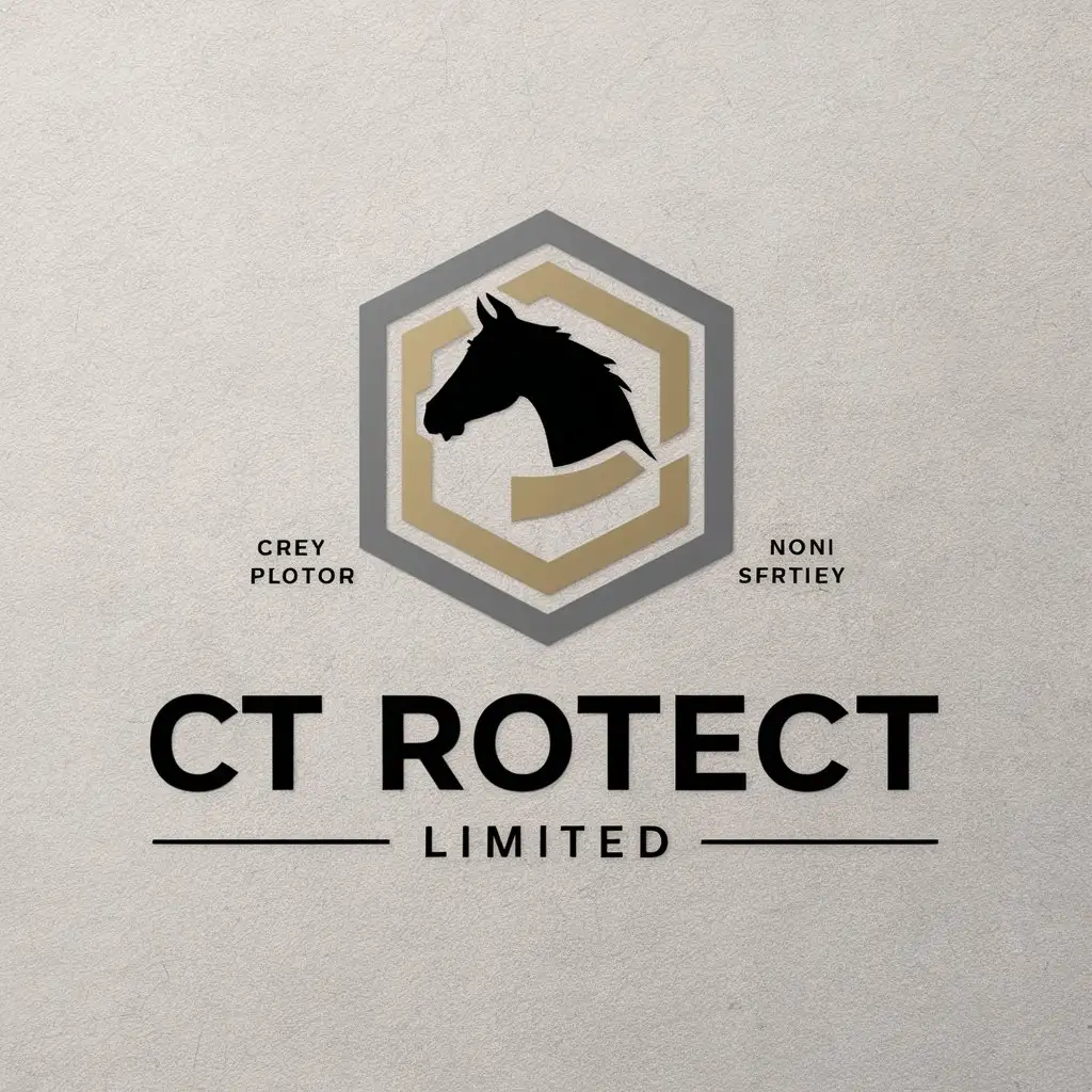 LOGO Design for CT PROTECT LIMITED Elegant Horse Symbol in Gold and Grey on a Clear Background