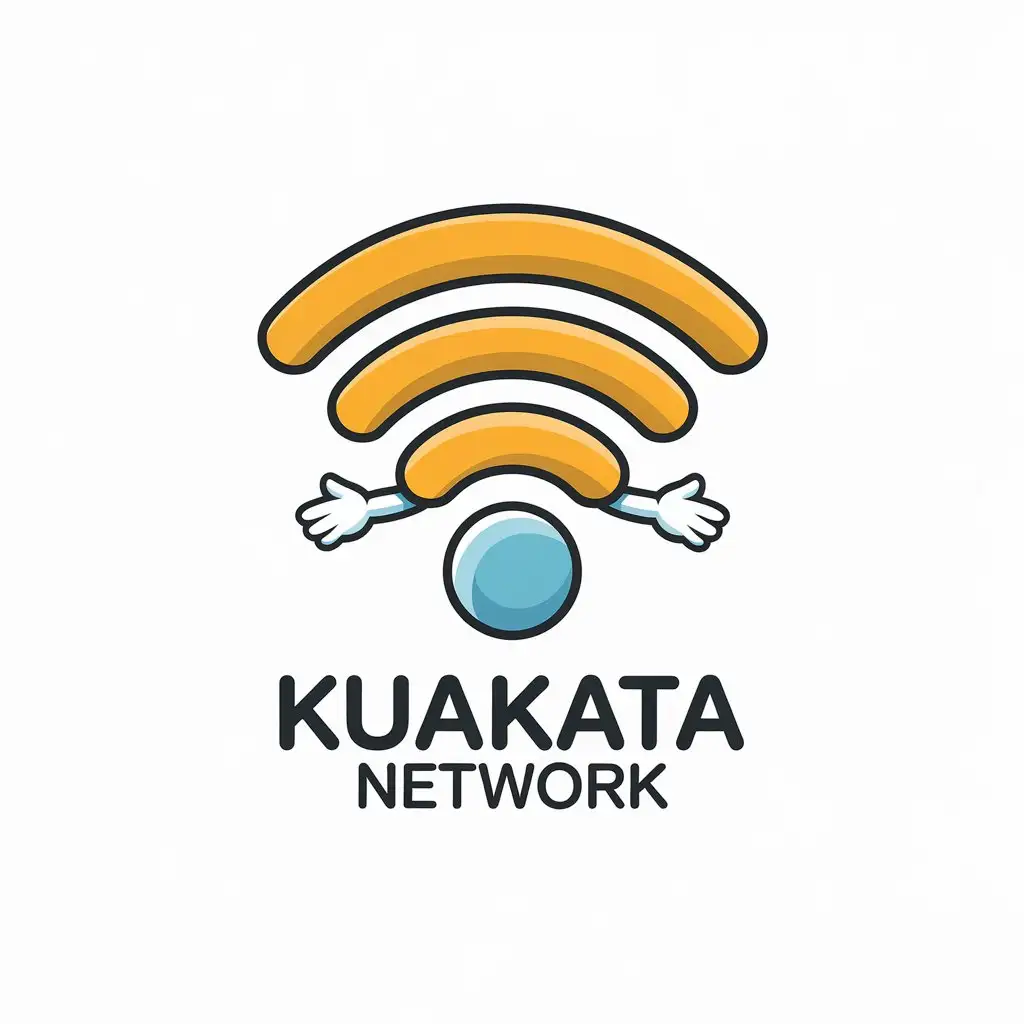 LOGO Design for KUAKATA NETWORK Bright Yellow Light Blue WiFi Mascot Symbolizing Connectivity