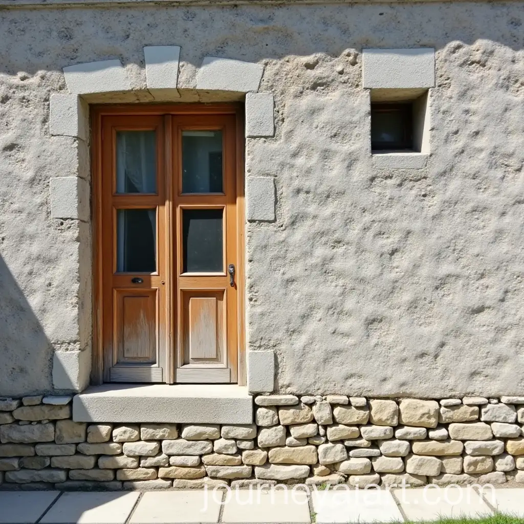 Old-Wooden-Window-on-Grey-Brick-Wall-on-a-Sunny-Day