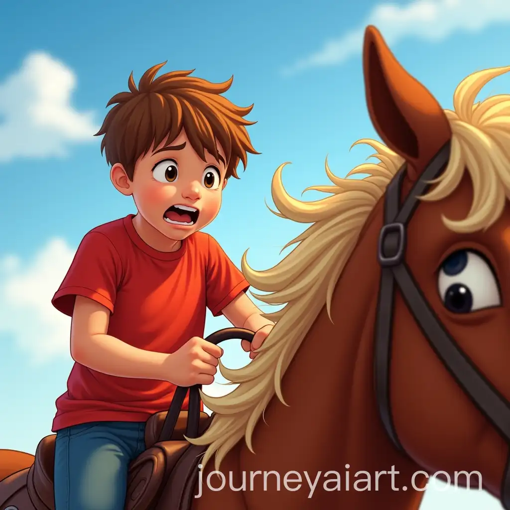Young-Boy-Holding-on-to-a-Chestnut-Horse