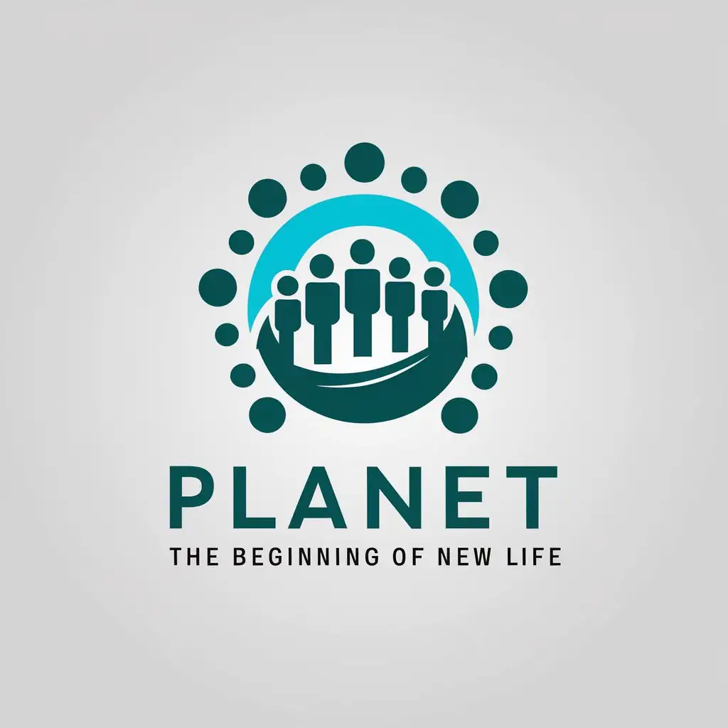 a vector logo design,with the text "Planet The Beginning of new life", main symbol:group of people,Moderate,be used in Technology industry,clear background