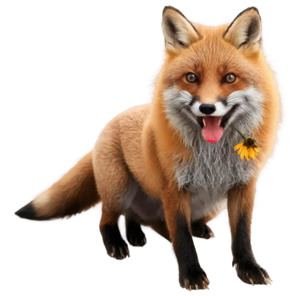 Fox-with-a-Sunflower-in-Its-Teeth-HighQuality-PNG-Image-for-Various-Uses