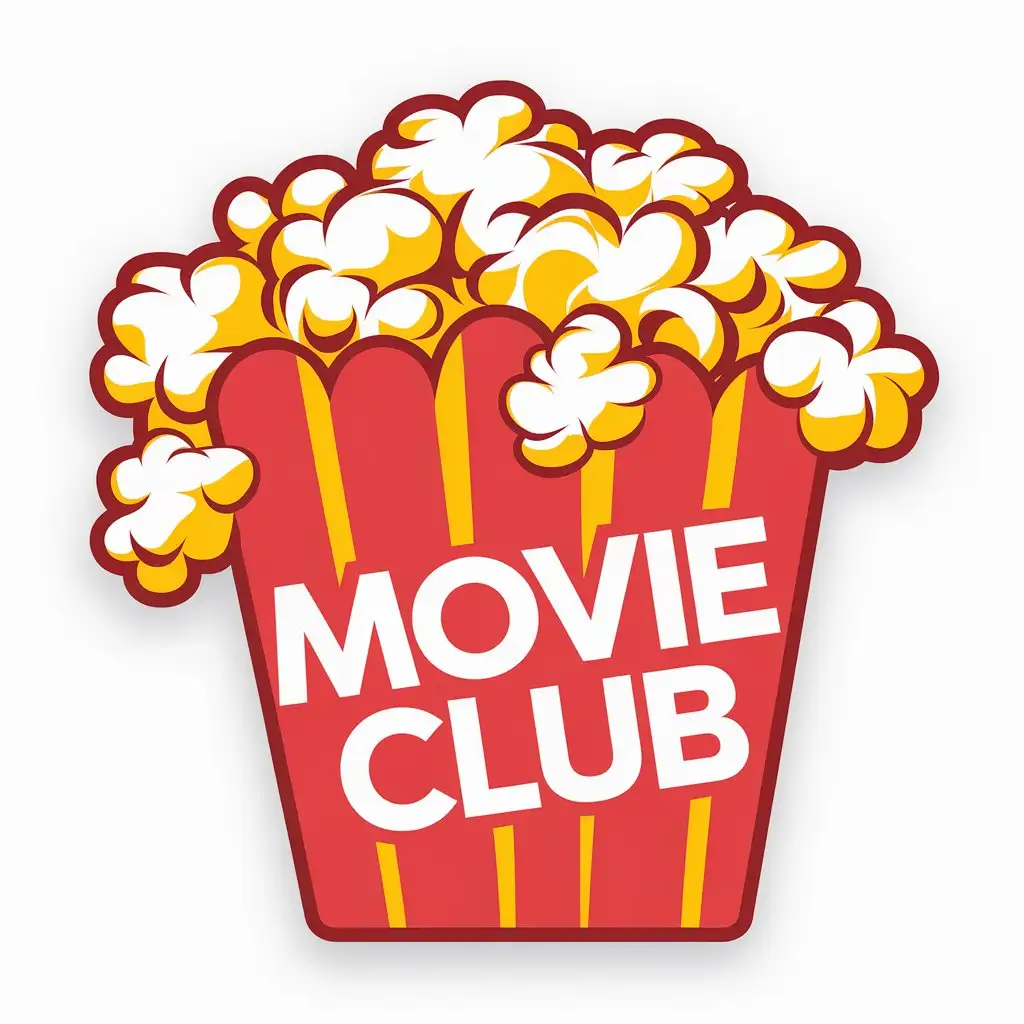 LOGO Design for Movie Club Bright Red and Yellow Popcorn Theme with White Text