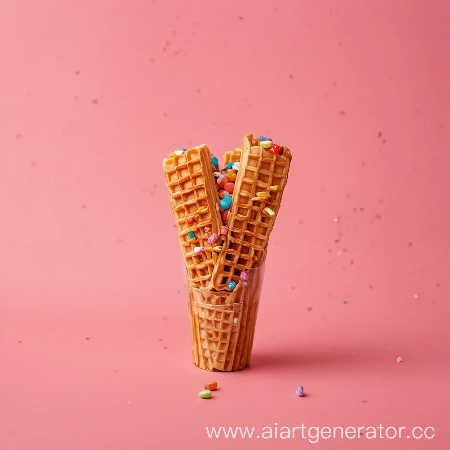 Colorful-Hong-Kong-Waffle-Tube-with-Small-Candies-on-Bright-Background