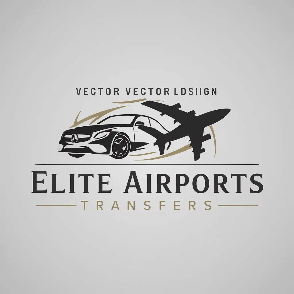 LOGO Design for Elite Airports Transfers Black White Gold with Mercedes Car and Plane Symbolism