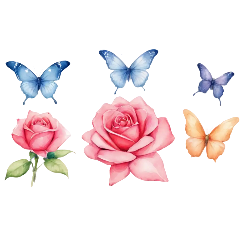 Butterflies-and-Roses-Watercolor-Painting-PNG-HighQuality-Transparent-Image-for-Versatile-Use