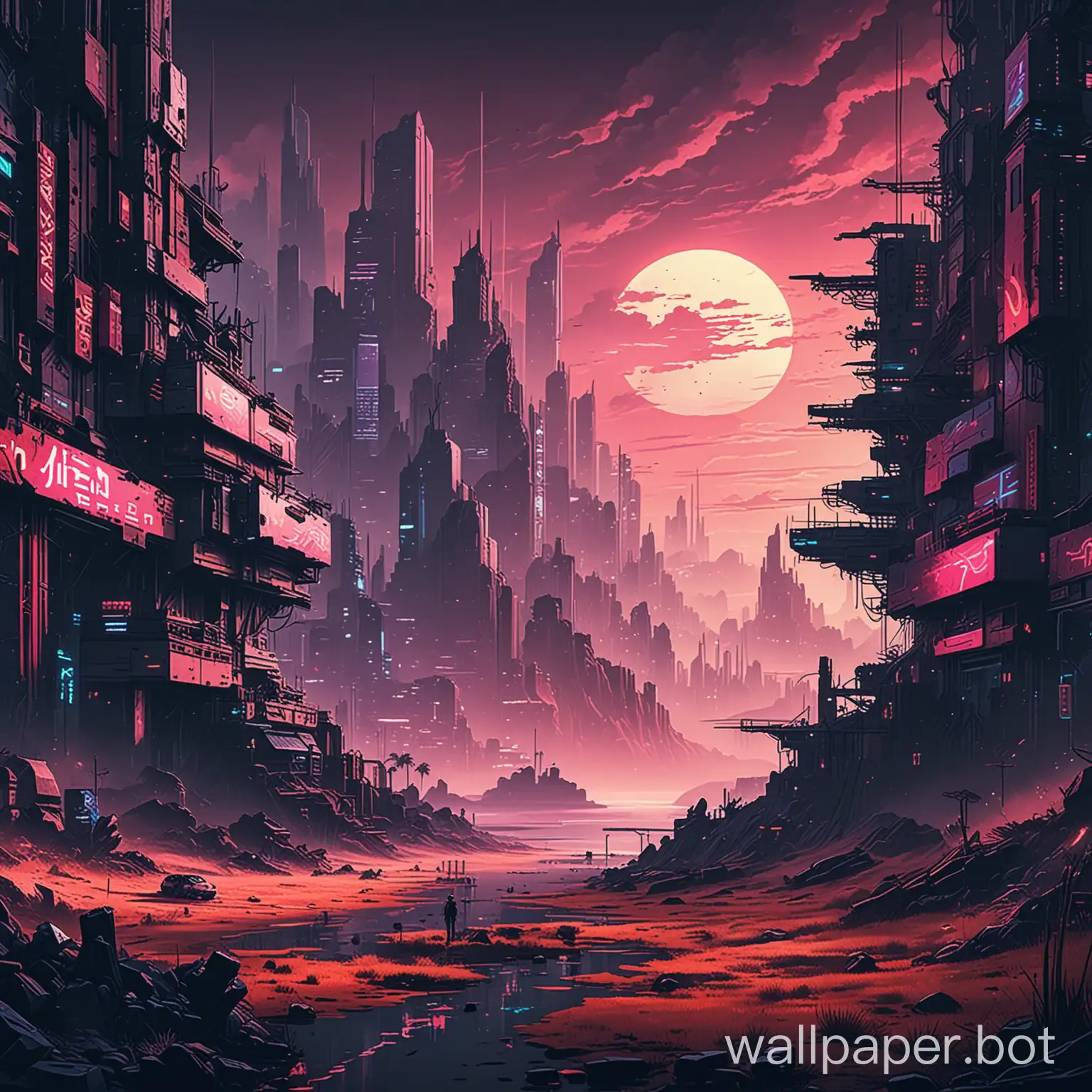 wallpaper, 2d retro, cyberpunk landscape