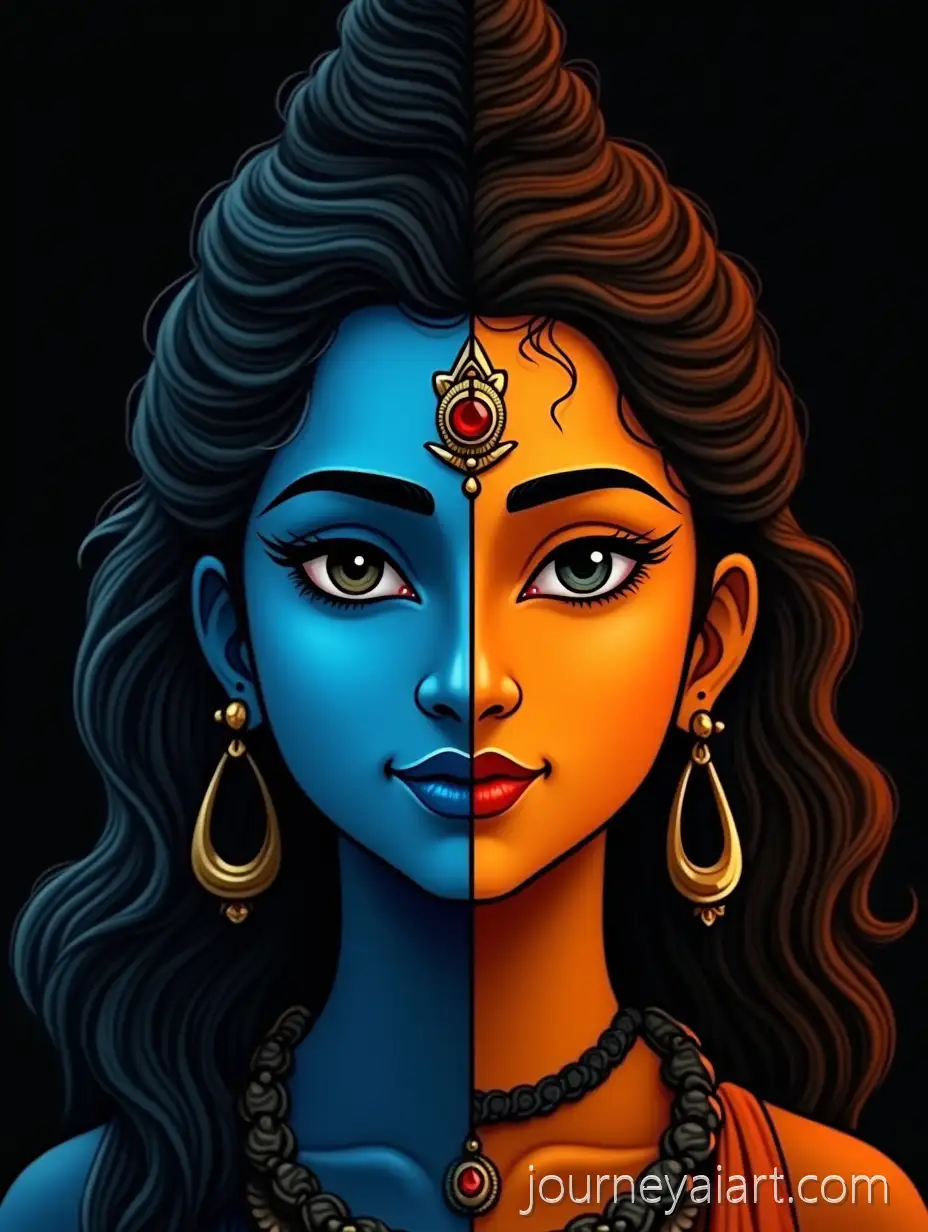 Half-Shiva-and-Half-Parvati-Hindu-GodAI-Art-Prompt-Expansion-Image-with-Blue-and-Orange-Background