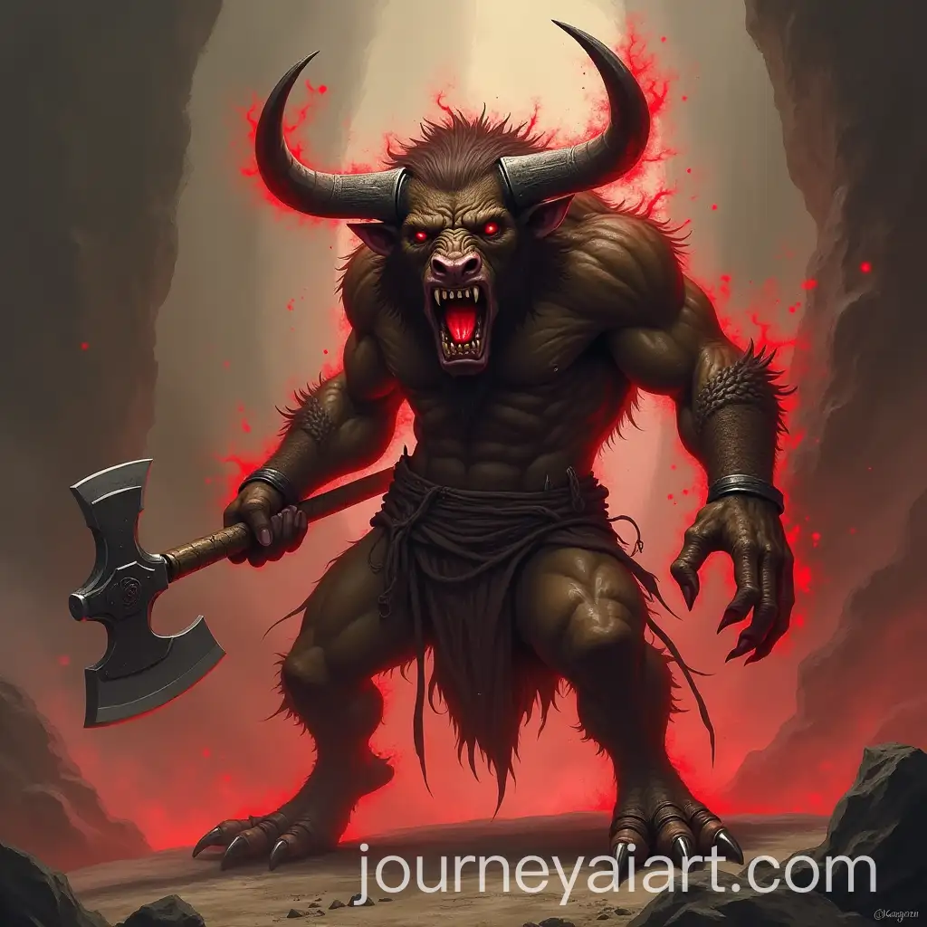 Minotaur-DnD-Monster-with-Necrotic-Aura-and-Axe