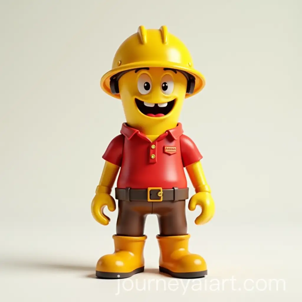 Construction-Worker-Character-in-Red-Polo-Shirt-Brown-Pants-and-Yellow-Safety-Helmet