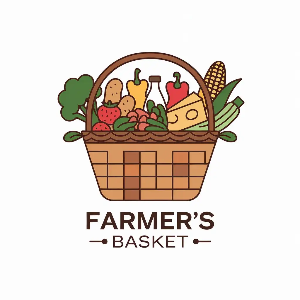 LOGO Design for Farmers Basket Minimalistic Vector with Fresh Produce and Dairy Theme