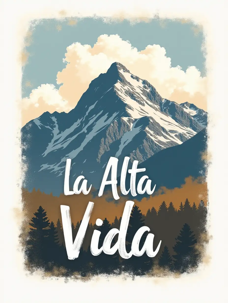 Sierra Blanca Mountain with La Alta Vida Sign in Brush Script Font