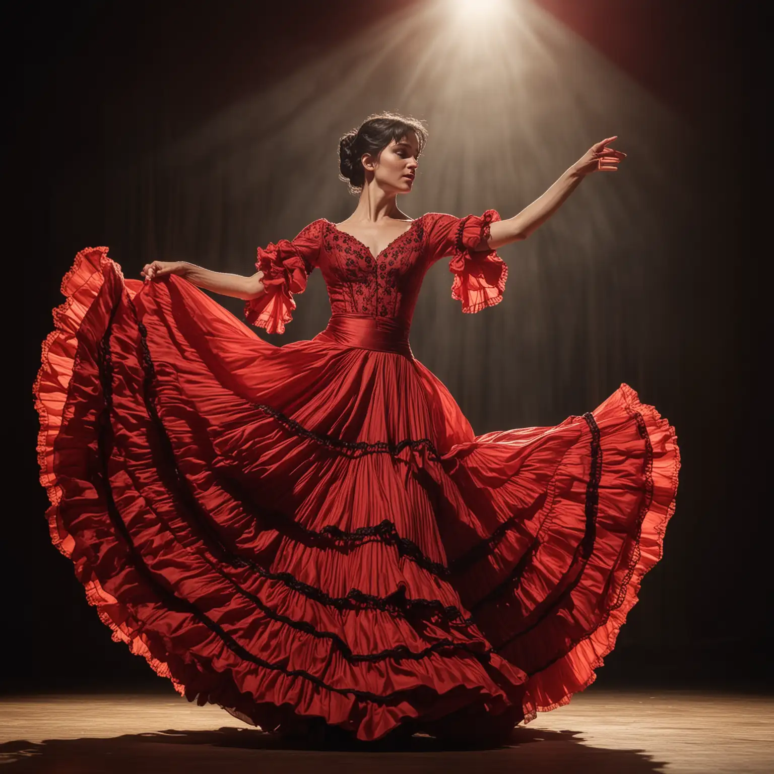 Flamenco Dance Performance by Young Caucasian Woman in Red Ball Gown