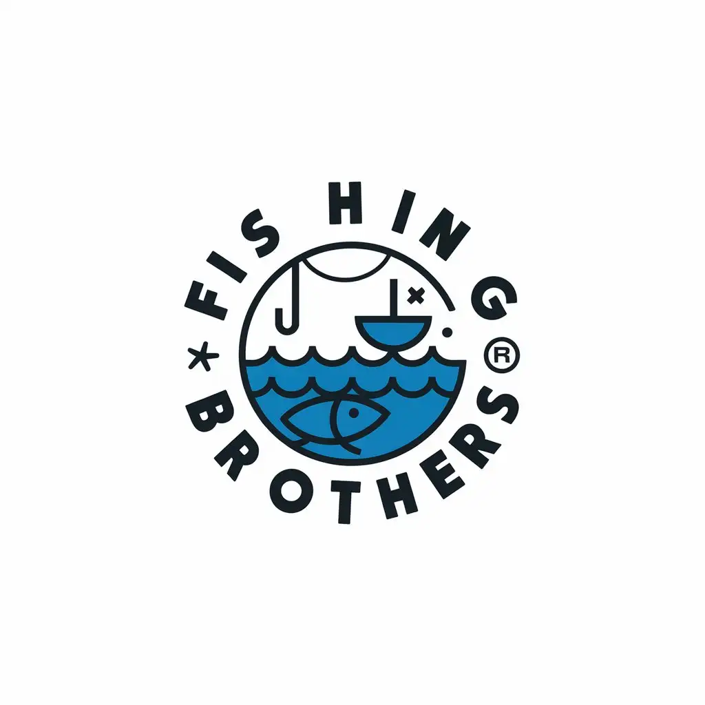 a vector logo design,with the text "Fishing Brothers 漁兄弟", main symbol:fish,sea,boat,fishhook,Moderate,clear background