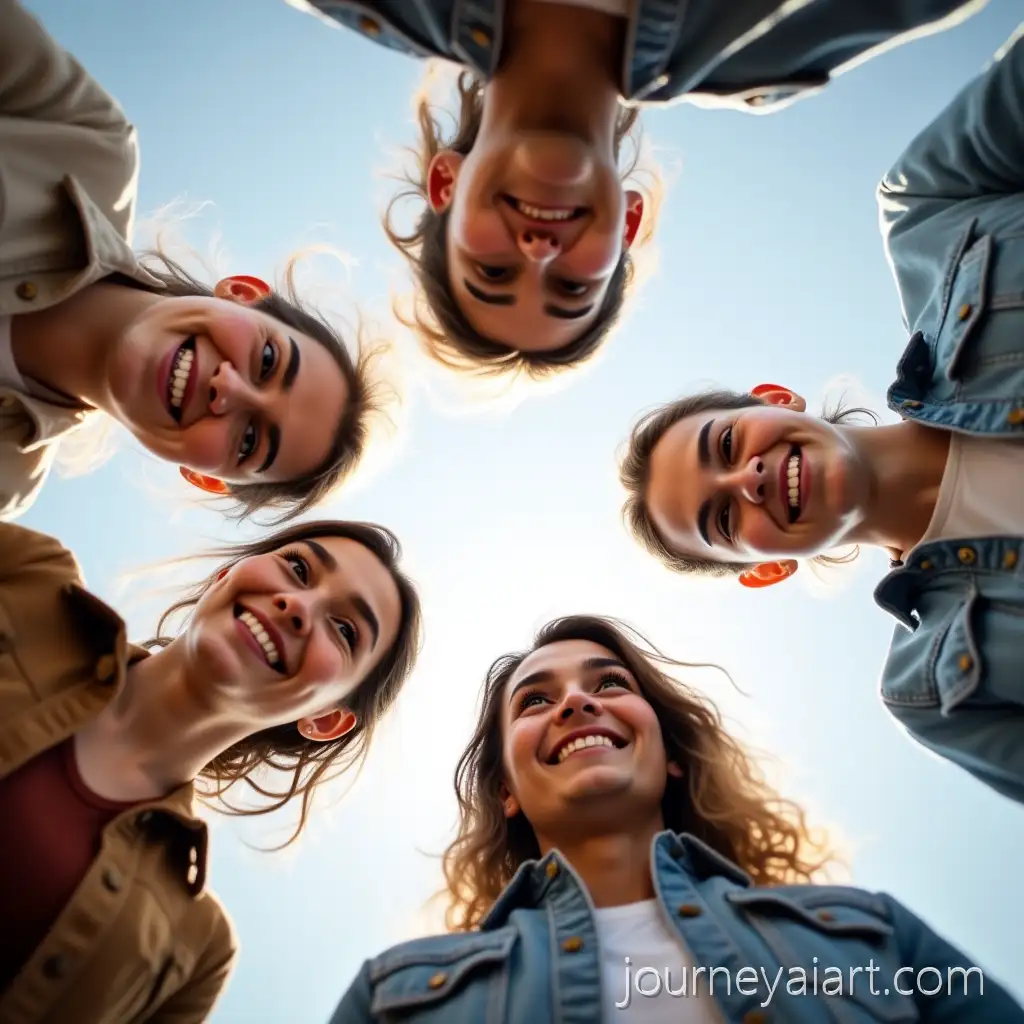 Group-of-Four-Friends-in-Candid-Circle-Discussion-Under-Bright-SkyFriends-discussing-under-sun