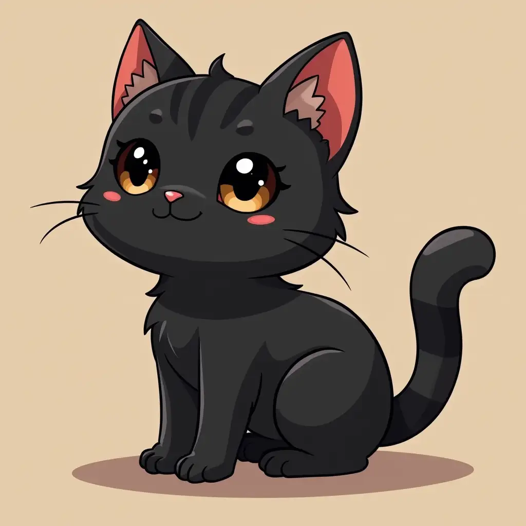 FULL BODY AND CUTE ANIME STYLE BLACK CAT OF SMALL STATURE