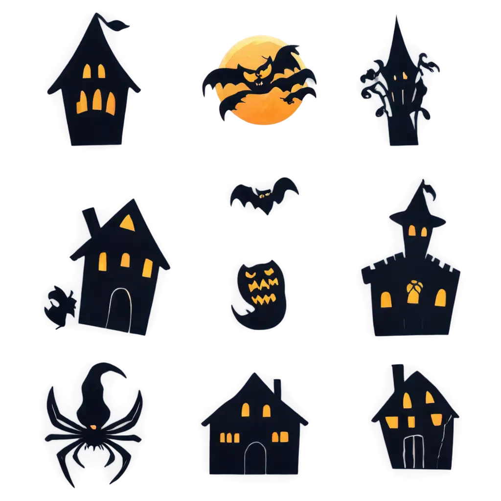 Halloween-Themed-Icons-Tombstone-Full-Moon-Spider-and-Haunted-House-PNG-for-Festive-Creations