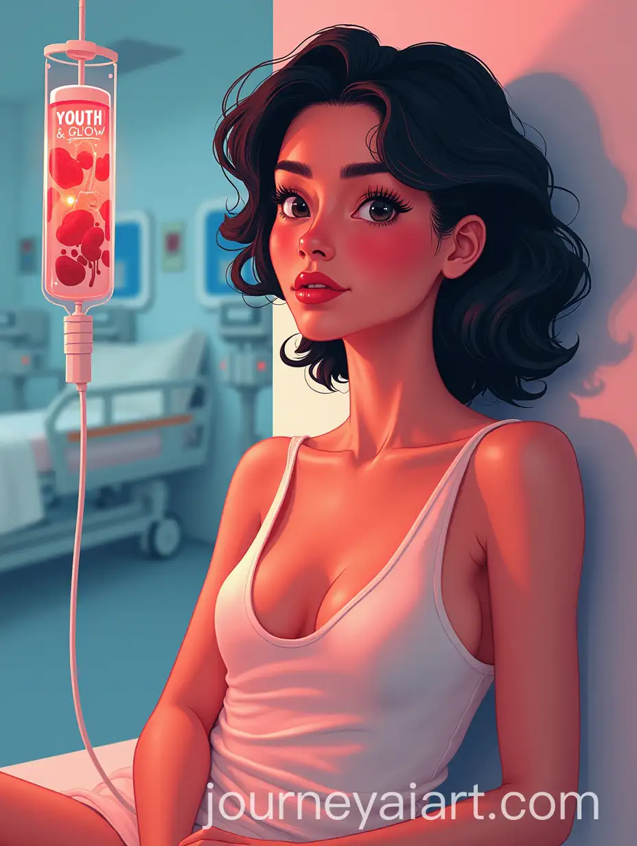 Young-Woman-Receiving-IV-Drip-in-Modern-Aesthetic-Clinic-withAI-Art-Prompt-Expansion-Symbolic-Shadow-Reflection
