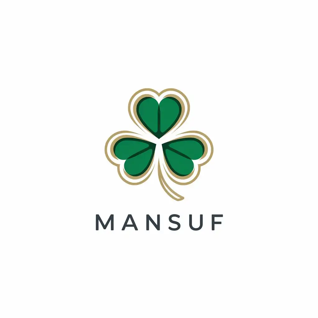 LOGO Design for MANSUF Minimalist FourLeaf Clover with Gold Edges and Emerald Green