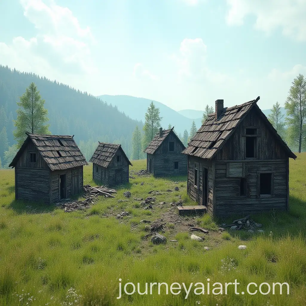 Scenic-Ruins-of-a-Village-Surrounded-by-Lush-Green-Fields