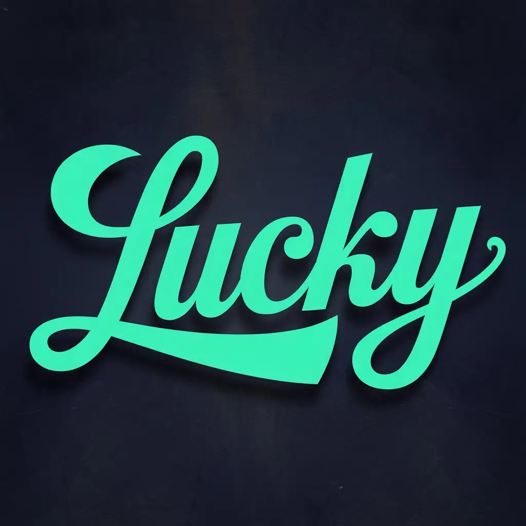 LOGO Design For Lucky Bold Teal Cursive Font on Deep Navy Blue Background