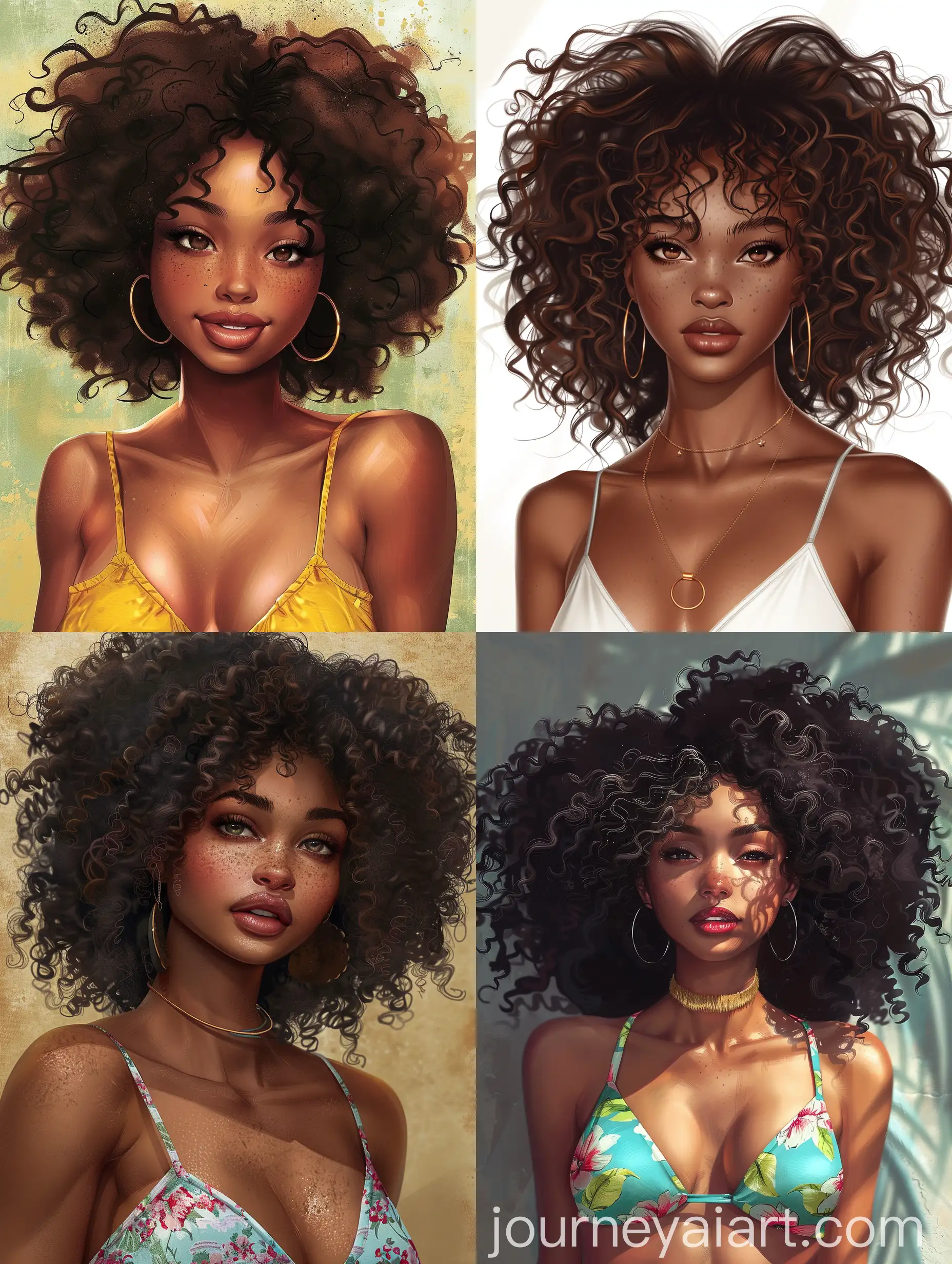 Detailed-African-American-Women-with-Curly-Afro-Hair-and-Pouty-Lips