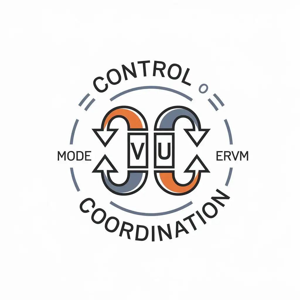 a vector logo design,with the text "control of coordination", main symbol:arrows letters VU,Moderate,clear background