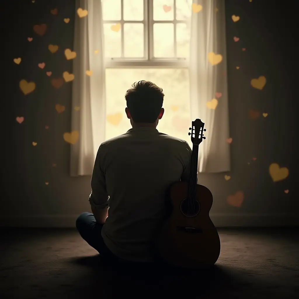 Man-Reflecting-with-Acoustic-Guitar-in-Quiet-Room-Inspired-by-Stings-Shape-of-My-Heart