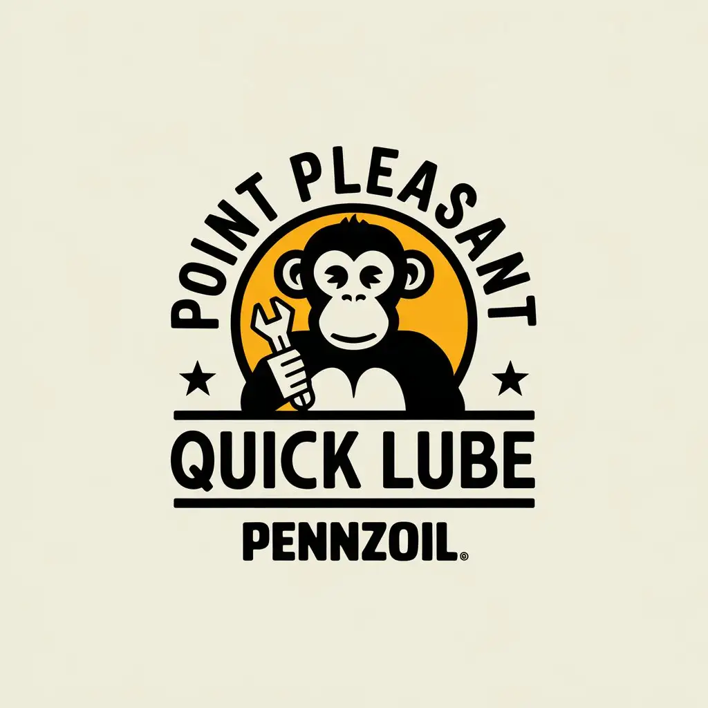 LOGO Design for Point Pleasant Quick Lube Monkey Symbol with Pennzoil Theme and Clear Background