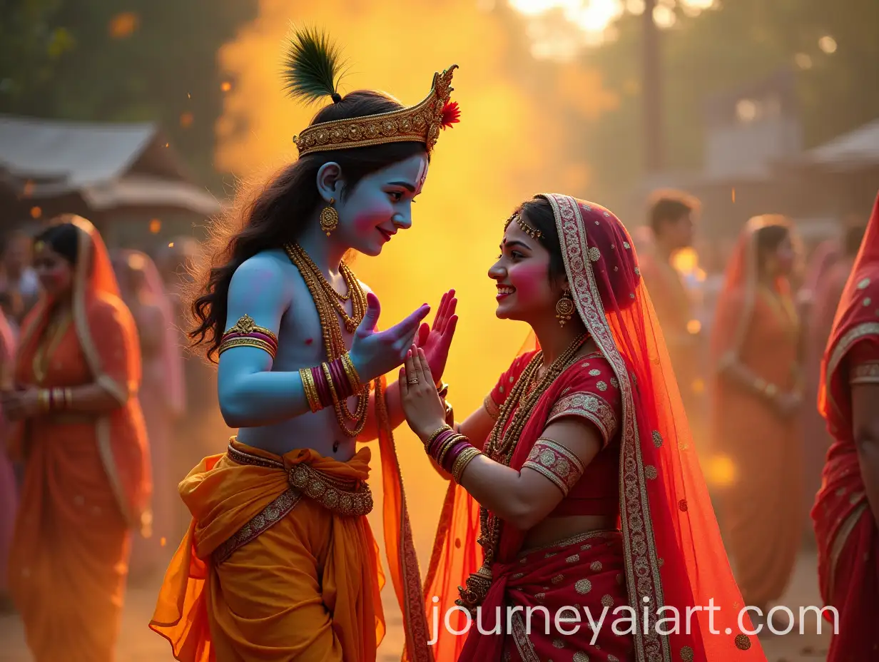 Hindu-God-Shree-Krishna-and-Radha-Celebrating-Holi-Together