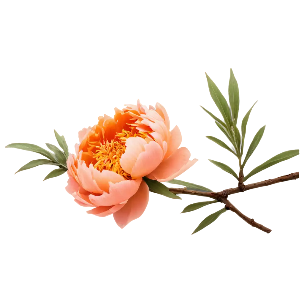 Plump-Large-Orange-Peony-Button-PNG-Image-Vibrant-Floral-Blossom-on-Branch