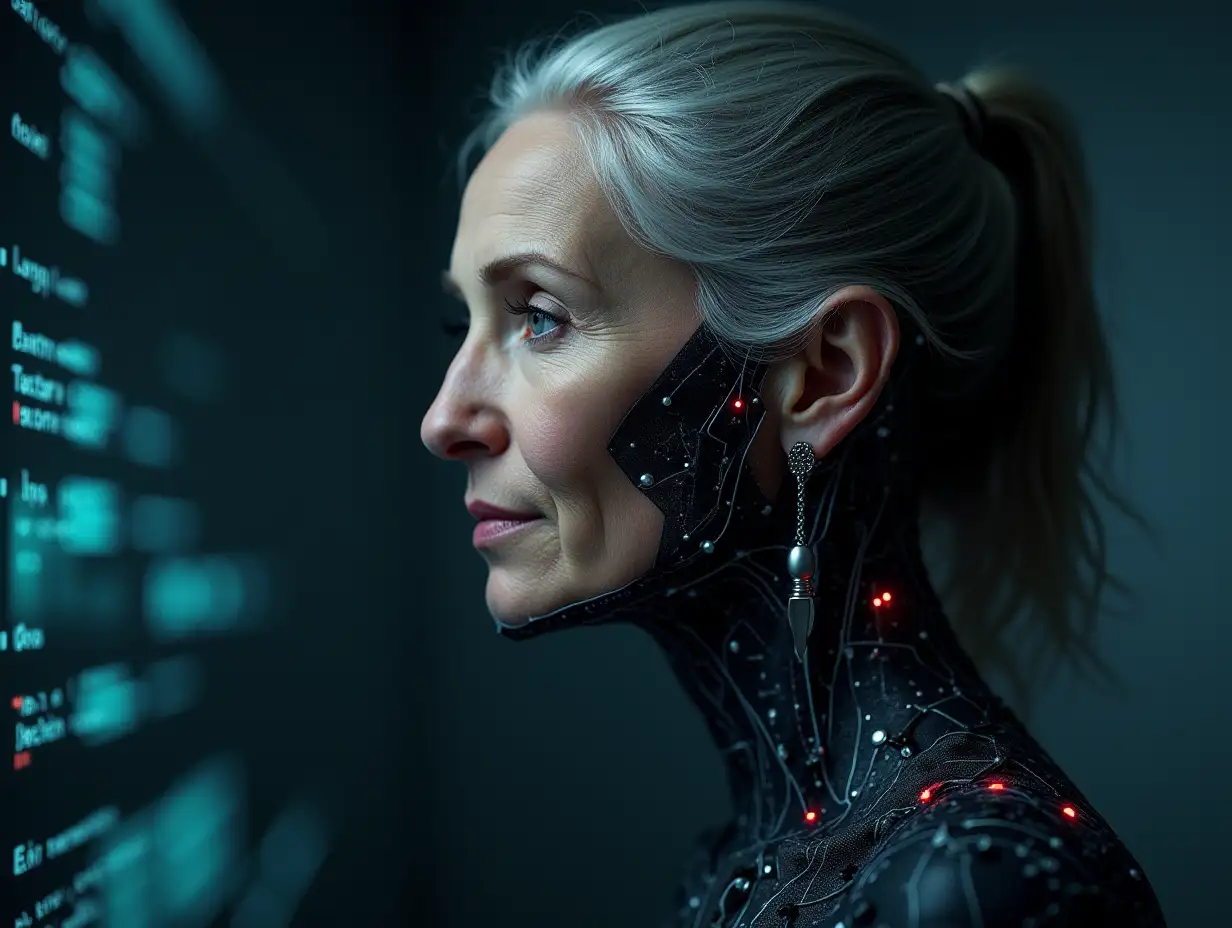 Create an AI image of an old cyber woman