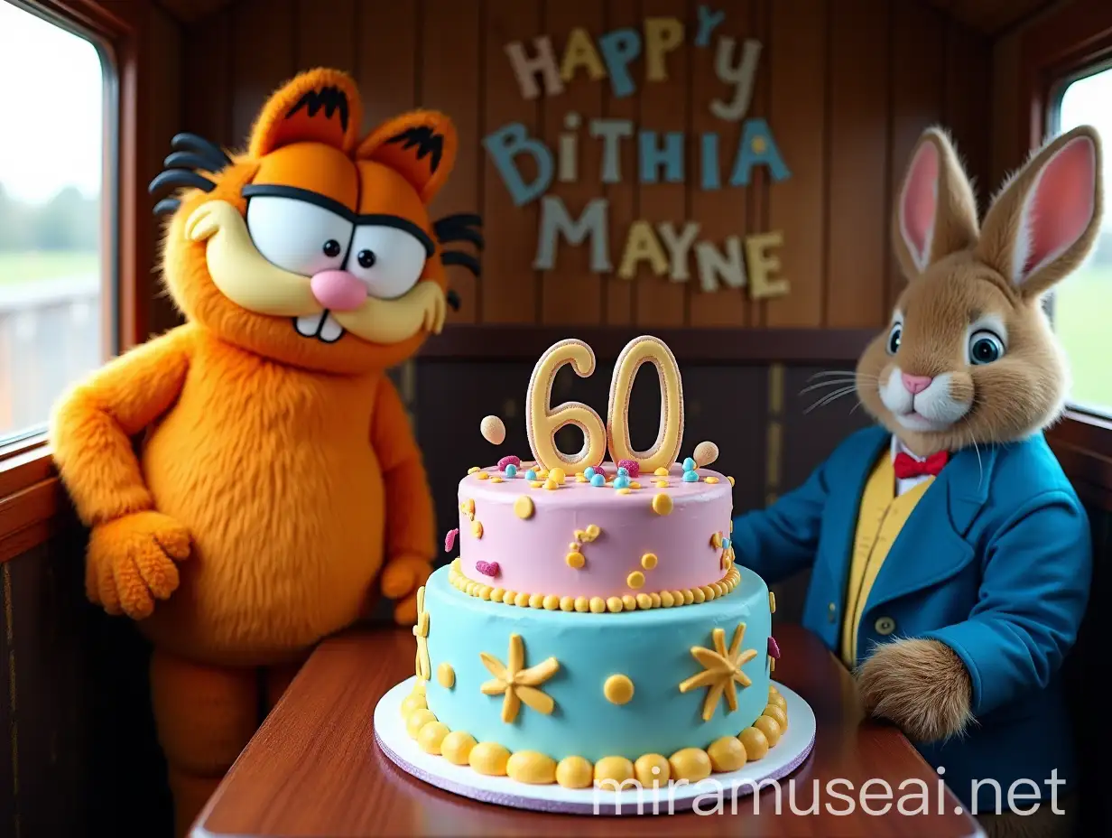 Celebration of Captain Haynes 60th Birthday with Garfield and Peter Rabbit on a Birthday Train