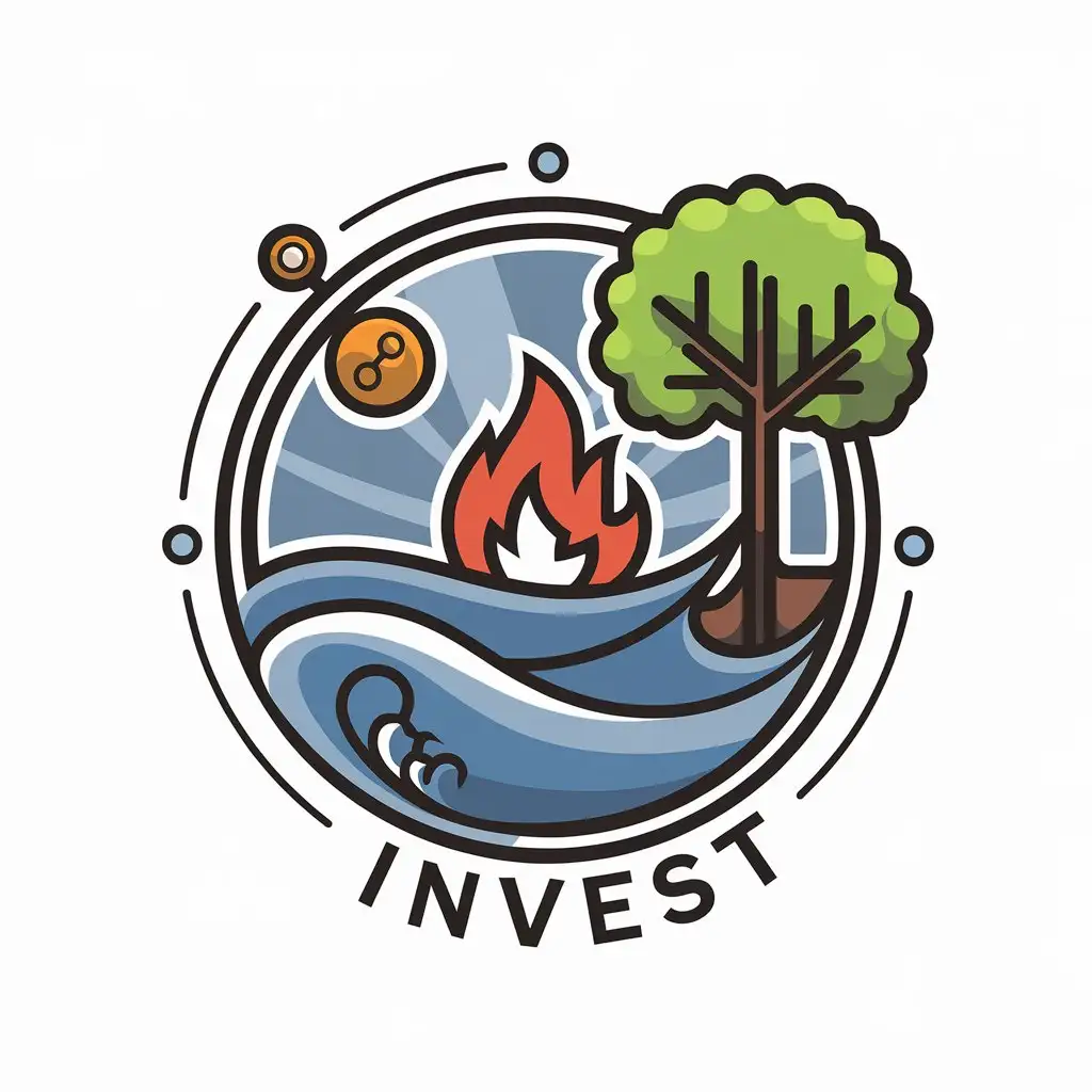 LOGO Design for Ocean Ping Fire Tree with Text Invest in Moderate Style