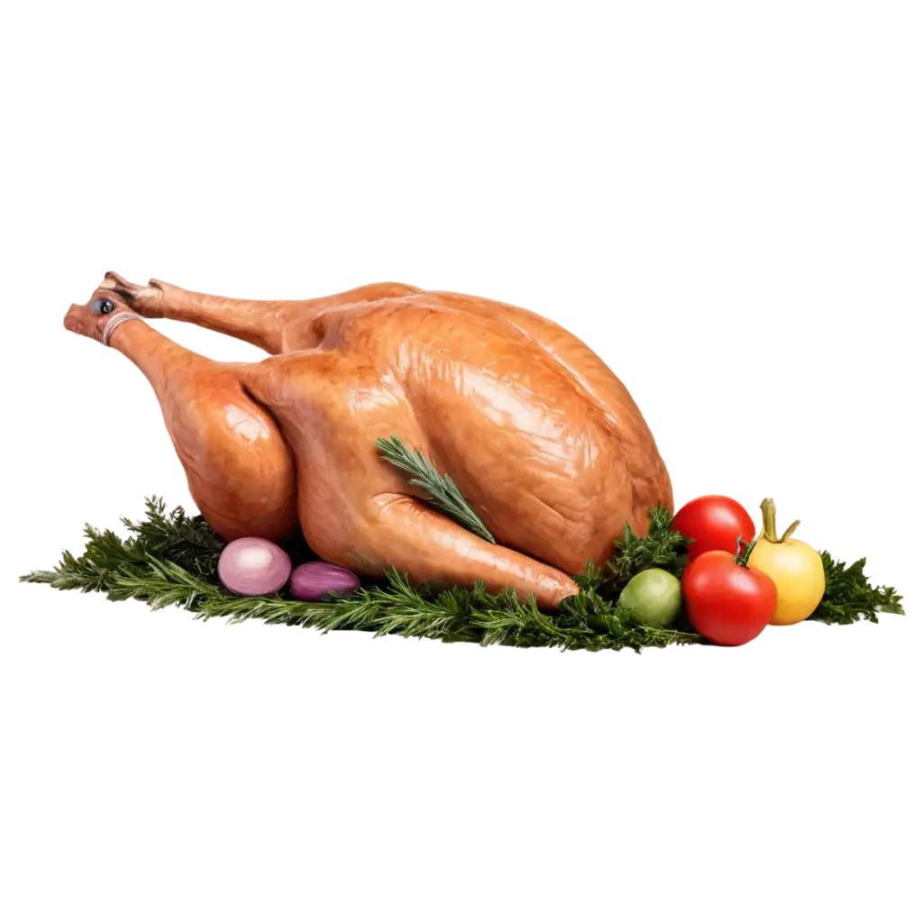 Raw-Plucked-Turkey-PNG-Image-with-Fresh-Vegetables-and-Greenery-Perfect-for-Culinary-Design-Projects