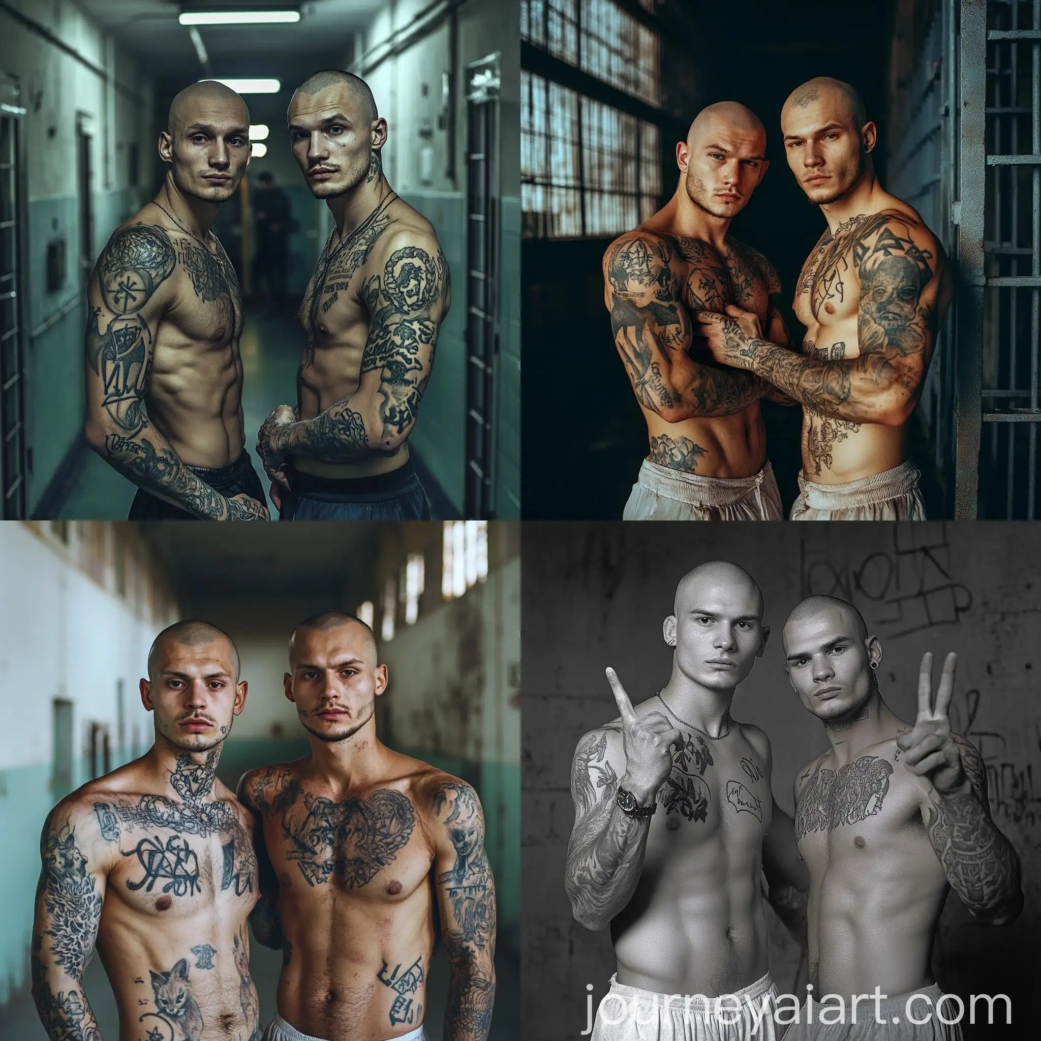 Two-Bald-FriendsHares-with-Russian-Tattoos-in-Prison