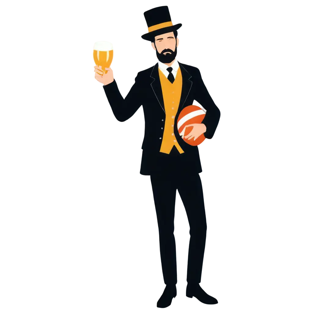 Young-Gentleman-in-Top-Hat-Holding-Rugby-Ball-and-Beer-Mug-PNG-Minimalistic-Graphic-Design