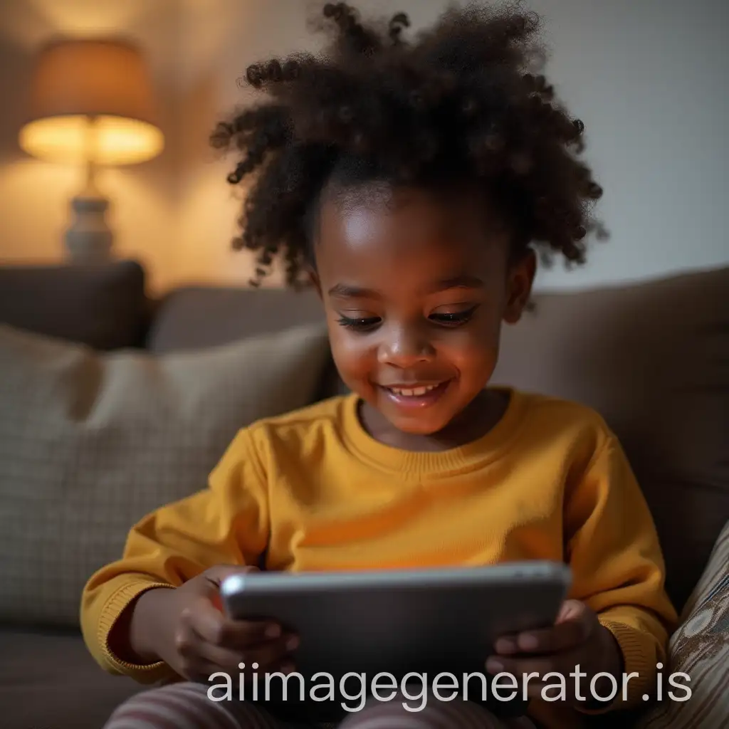 Black-Child-from-Africa-Using-a-Tablet-in-the-Living-Room