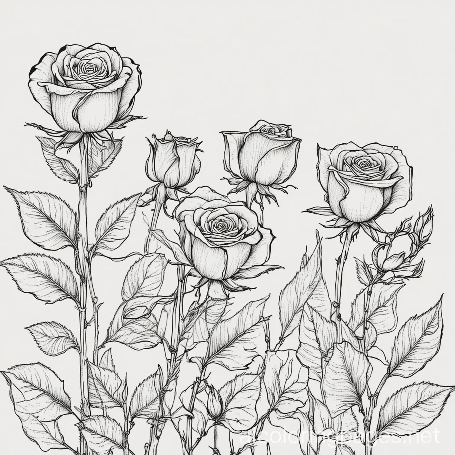 whole page background with tiny rose buds, Coloring Page, black and white, line art, white background, Simplicity, Ample White Space. The background of the coloring page is plain white to make it easy for young children to color within the lines. The outlines of all the subjects are easy to distinguish, making it simple for kids to color without too much difficulty