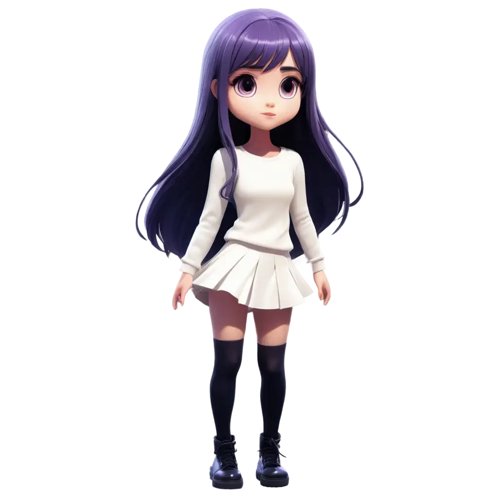 PNG-Image-Animated-Girl-with-Purple-Long-Hair-and-Starry-Eyes-in-Comic-Style