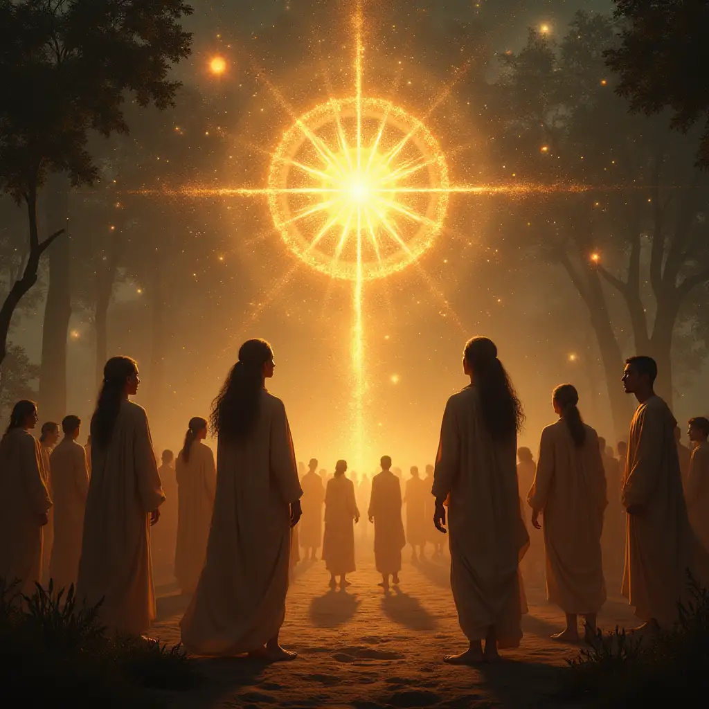 Ancestors Gathering in a Radiant Cosmic Setting with Light Codes