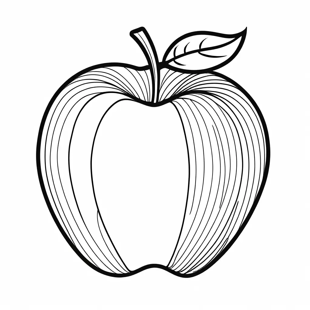 APPLE, Coloring Page, black and white, line art, white background, Simplicity, Ample White Space. The background of the coloring page is plain white to make it easy for young children to color within the lines. The outlines of all the subjects are easy to distinguish, making it simple for kids to color without too much difficulty