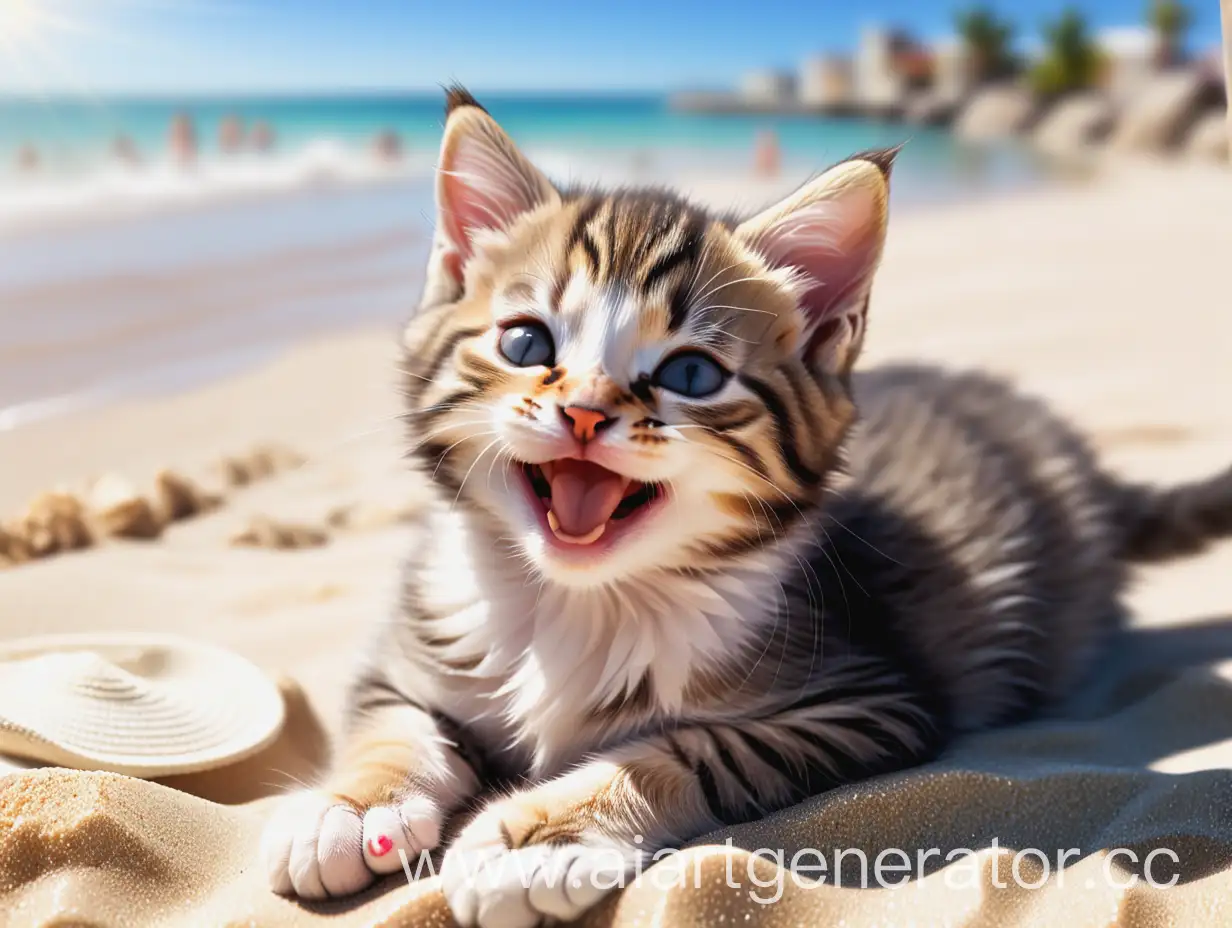 Happy-Cute-Kitten-Tanning-at-the-Beach