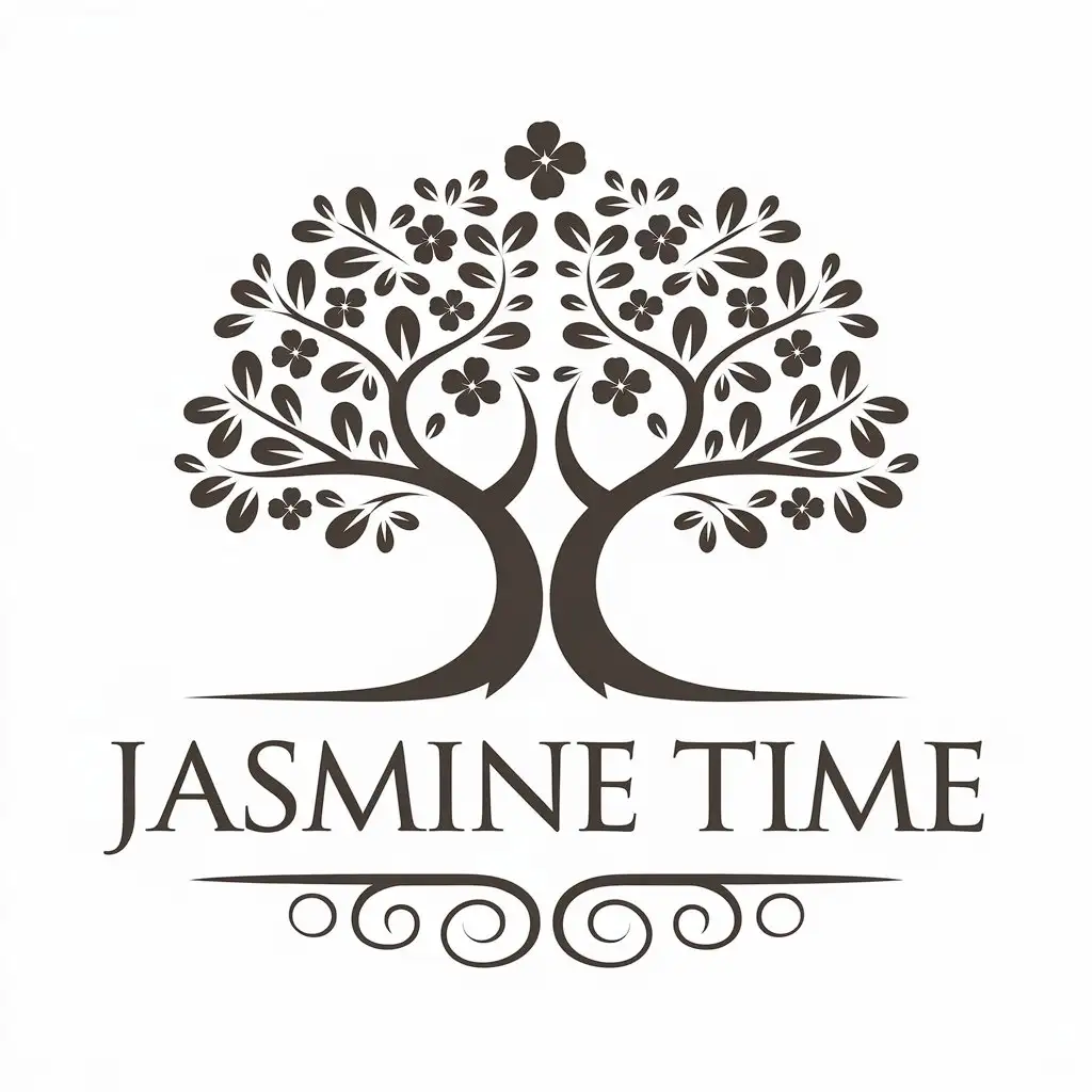 LOGO Design for Jasmine Time Two Trees Sharing One Tree Top for Beauty Spa Industry