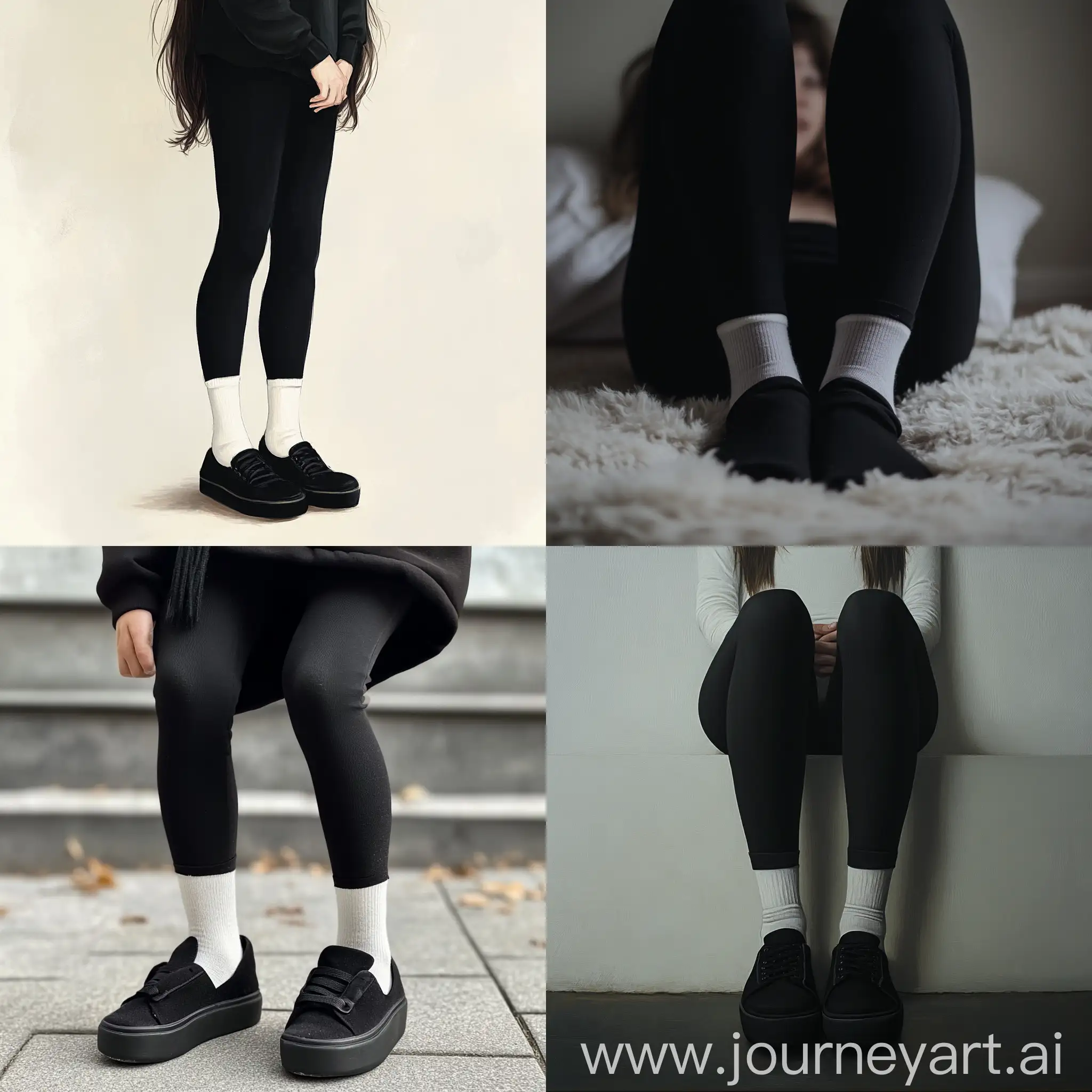 Girl-in-Black-Leggings-and-Slippers-with-White-Socks