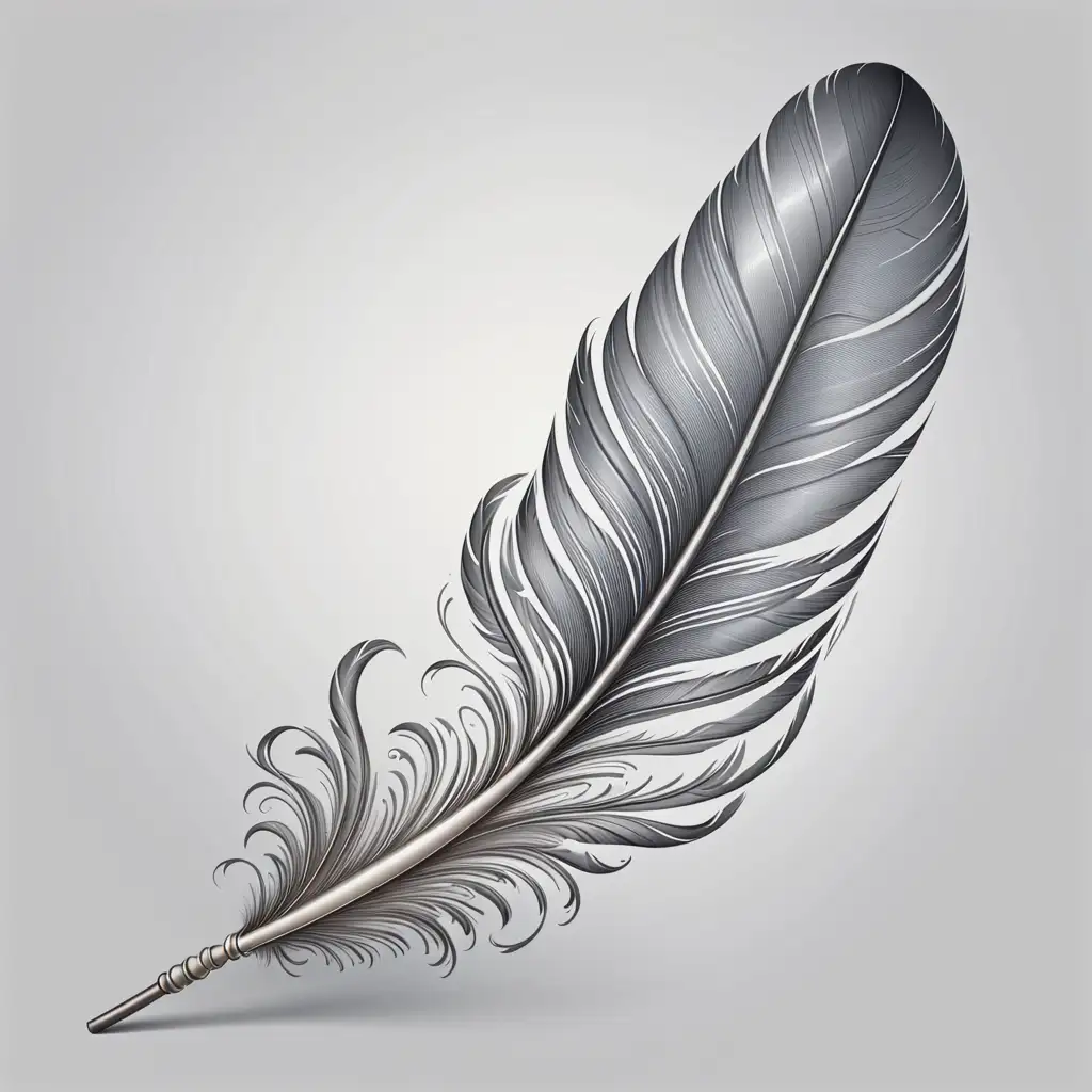 Detailed Grey Feather Illustration on Blank Background