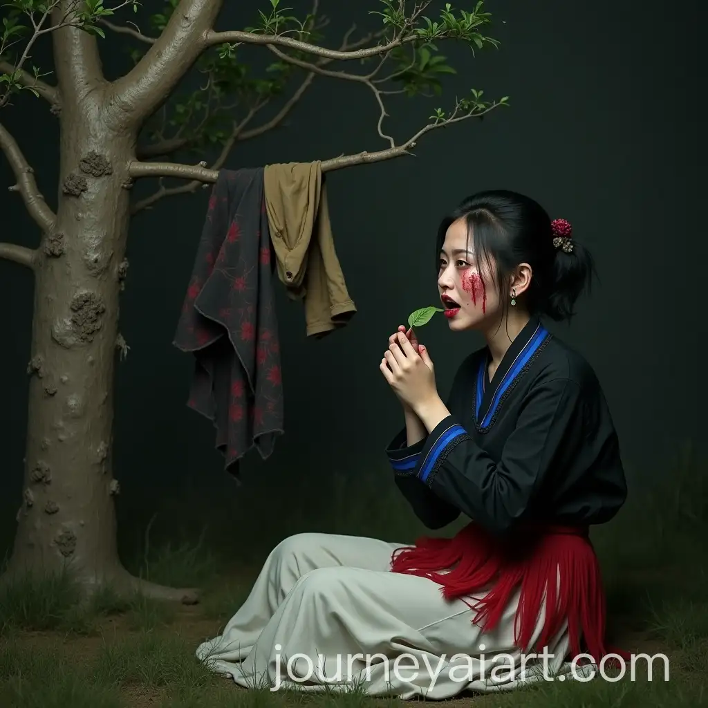 Hmong-Woman-in-Dark-Mysterious-Setting-with-Blood-Flowing-from-Eyes